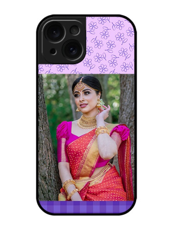 Custom Apple iPhone 15 Custom Glass Phone Case - Purple Floral Design