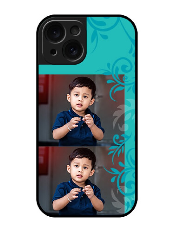 Custom Apple iPhone 15 Custom Glass Phone Case - With Photo And Green Floral Design