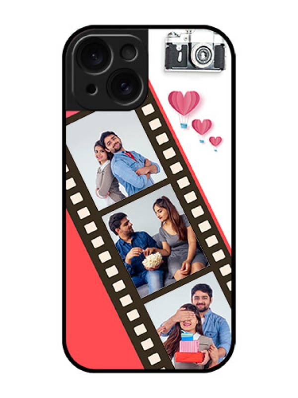 Custom Apple iPhone 15 Custom Glass Phone Case - 3 Image Holder With Film Reel