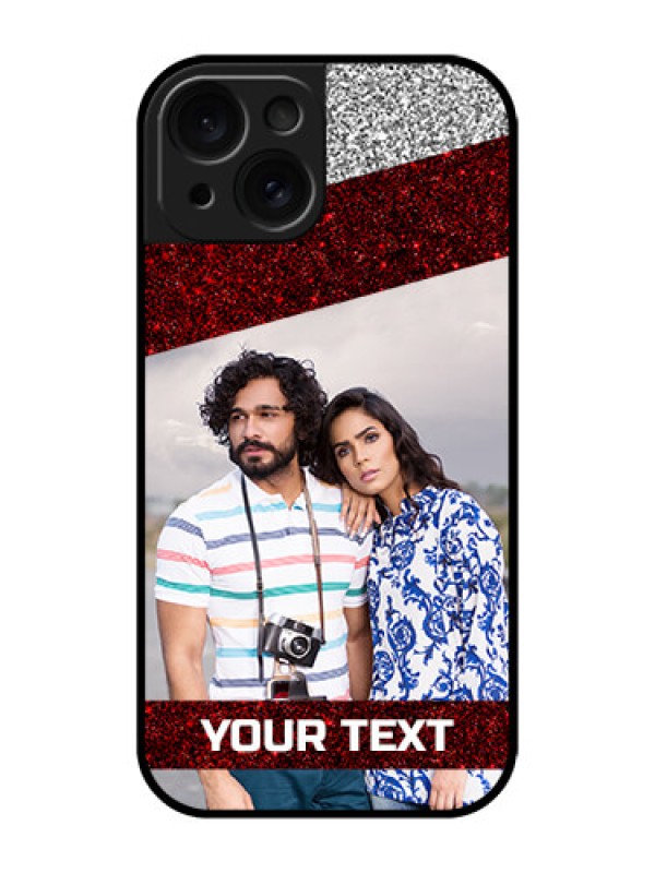 Custom Apple iPhone 15 Custom Glass Phone Case - Image Holder With Glitter Strip Design