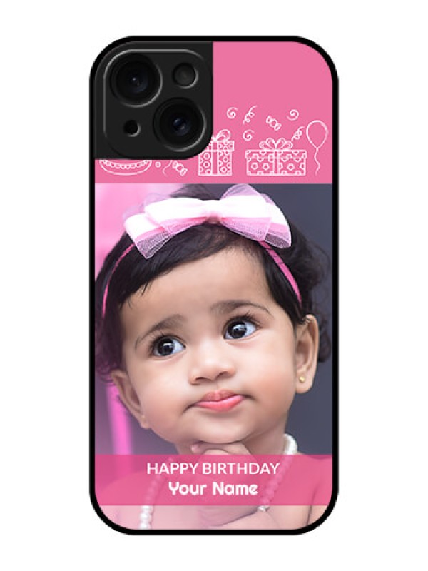 Custom Apple iPhone 15 Custom Glass Phone Case - With Birthday Line Art Design