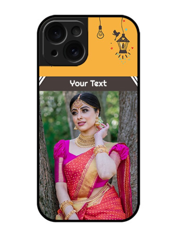 Custom Apple iPhone 15 Custom Glass Phone Case - With Family Picture And Icons