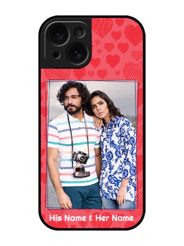Custom Apple iPhone 15 Custom Glass Phone Case - With Red Heart Symbols Design