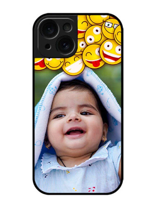 Custom Apple iPhone 15 Custom Glass Phone Case - With Smiley Emoji Design