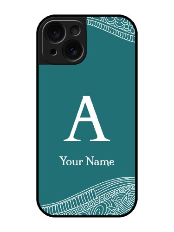 Custom Apple iPhone 15 Custom Glass Phone Case - Line Art Pattern With Custom Name Design
