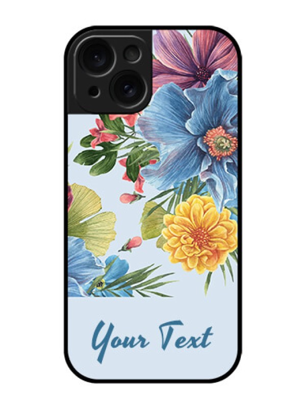 Custom Apple iPhone 15 Custom Glass Phone Case - Stunning Watercolored Flowers Painting Design