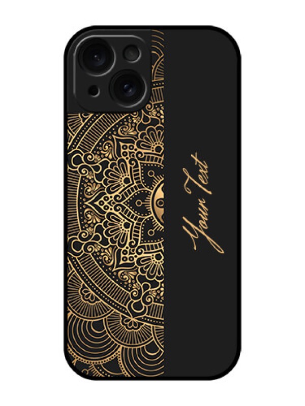 Custom Apple iPhone 15 Custom Glass Phone Case - Mandala Art With Custom Text Design