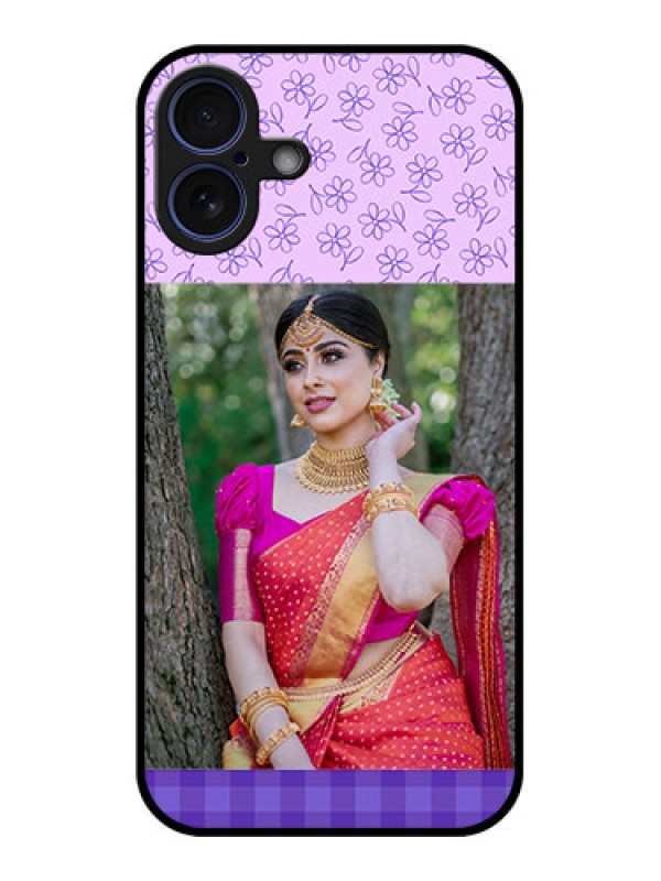 Custom iPhone 16 Plus Custom Glass Phone Case - Purple Floral Design