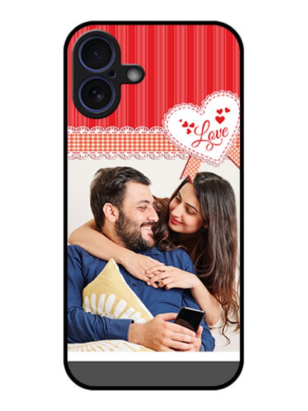 Custom iPhone 16 Plus Custom Glass Phone Case - Red Love Pattern Design