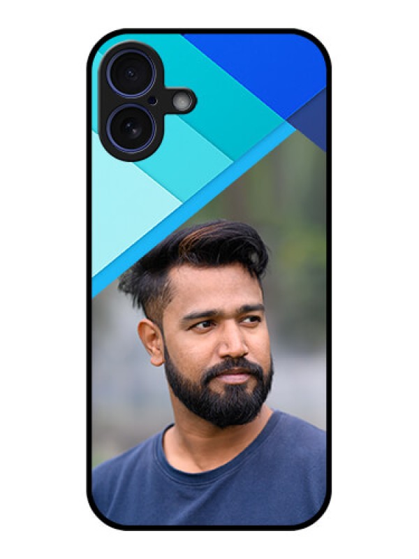 Custom iPhone 16 Plus Custom Glass Phone Case - Blue Pattern Design