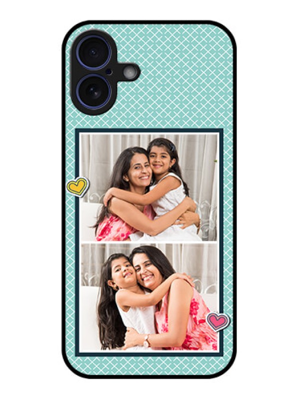 Custom iPhone 16 Plus Custom Glass Phone Case - 2 Image Holder With Pattern Design