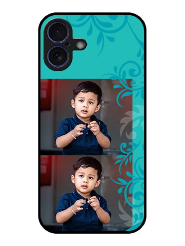 Custom iPhone 16 Plus Custom Glass Phone Case - With Photo And Green Floral Design