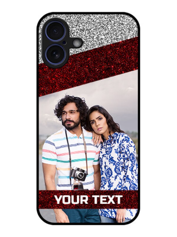 Custom iPhone 16 Plus Custom Glass Phone Case - Image Holder With Glitter Strip Design