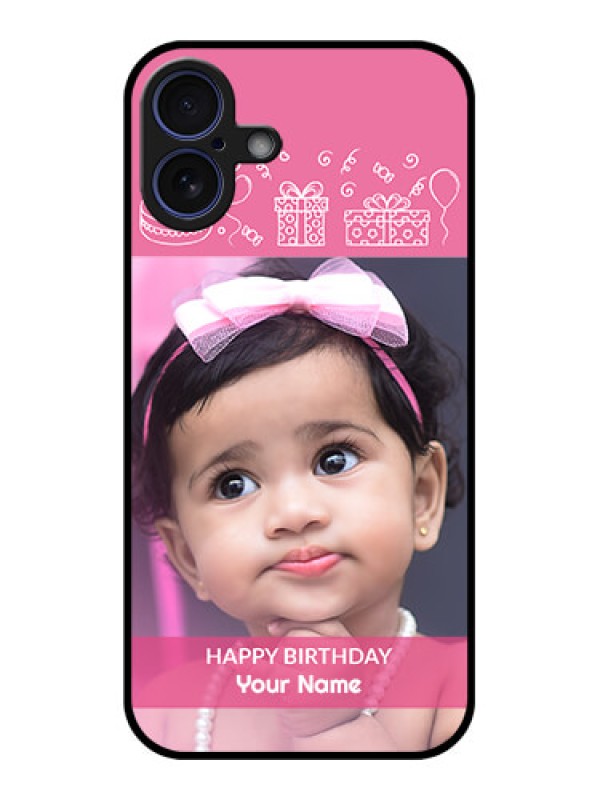 Custom iPhone 16 Plus Custom Glass Phone Case - With Birthday Line Art Design