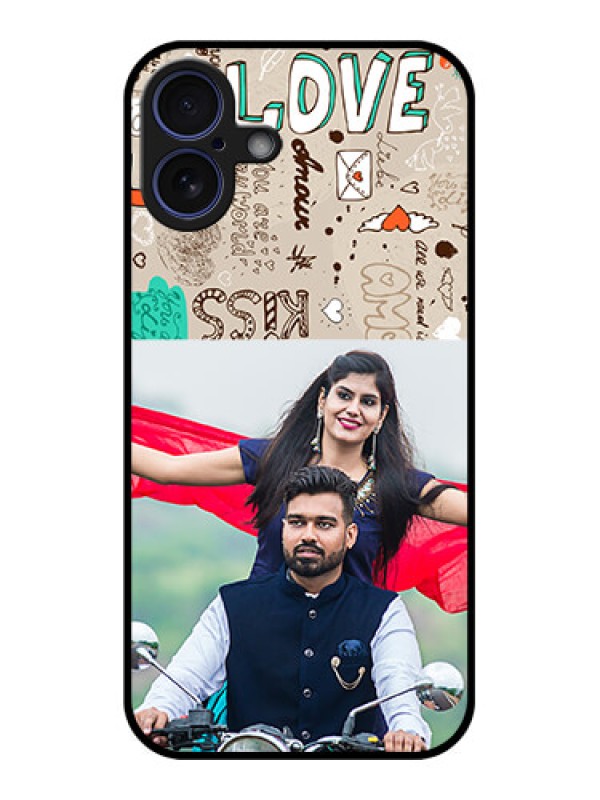 Custom iPhone 16 Plus Custom Glass Phone Case - Love Doodle Pattern