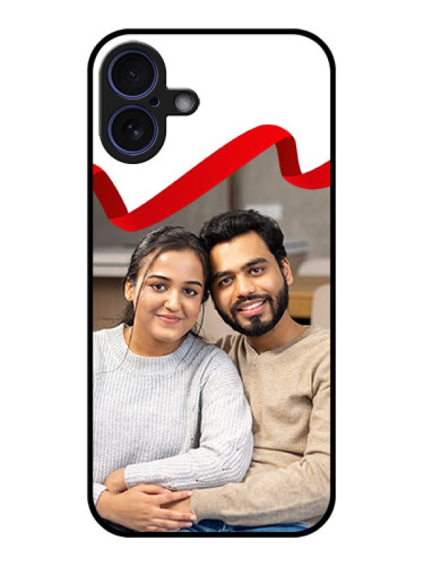 Custom iPhone 16 Plus Custom Glass Phone Case - Red Ribbon Frame Design