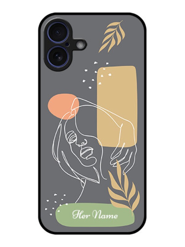 Custom iPhone 16 Plus Custom Glass Phone Case - Gazing Woman Line Art Design