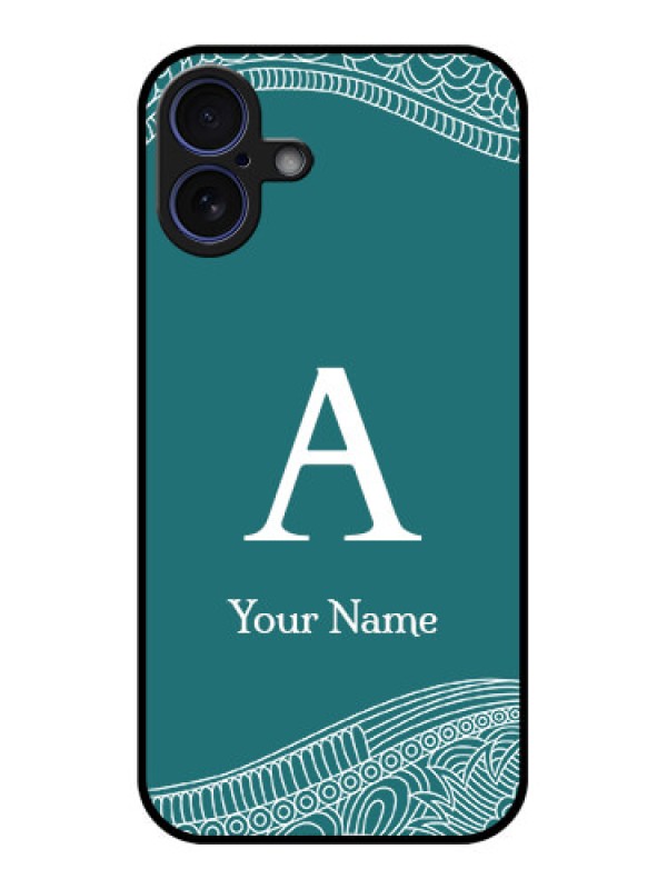 Custom iPhone 16 Plus Custom Glass Phone Case - Line Art Pattern With Custom Name Design