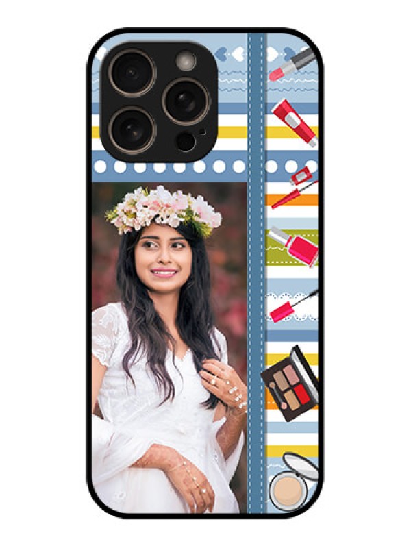 Custom iPhone 16 Pro Custom Glass Phone Case - Makeup Icons Design