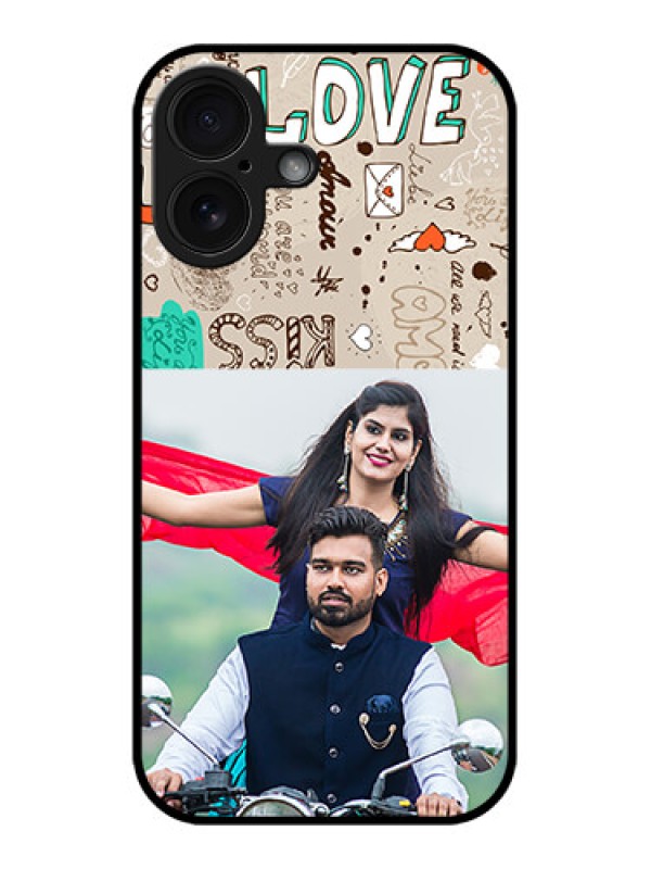 Custom iPhone 16 Custom Glass Phone Case - Love Doodle Pattern
