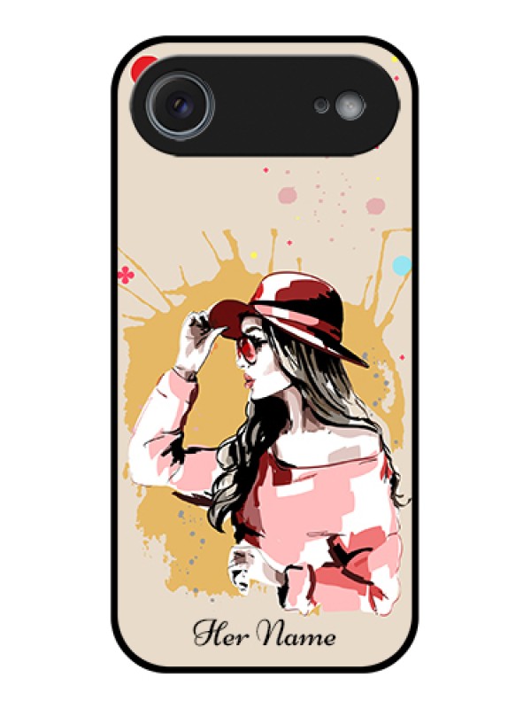 Custom Apple iPhone 17 Air Custom Glass Phone Case - Women With Pink Hat Design
