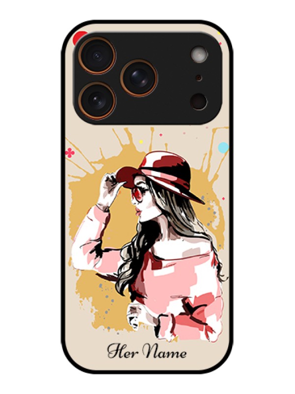 Custom Apple iPhone 17 Pro Custom Glass Phone Case - Women With Pink Hat Design