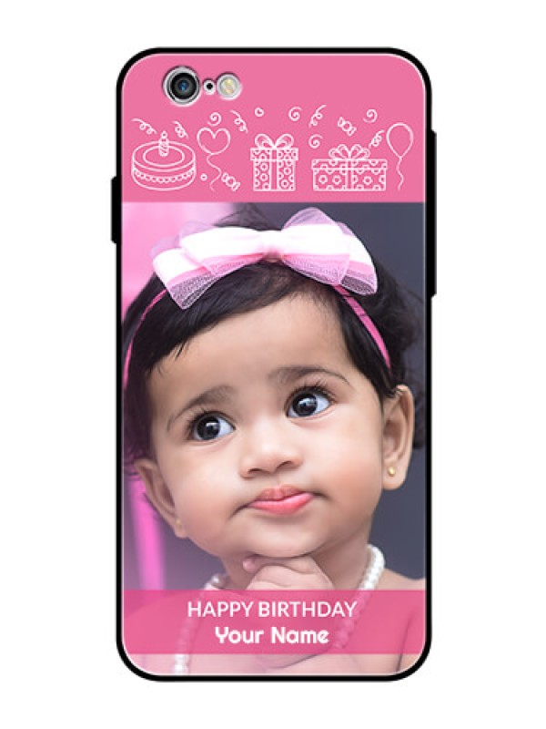 Custom Apple iPhone 6 Photo Printing on Glass Case  - with Birthday Line Art Design