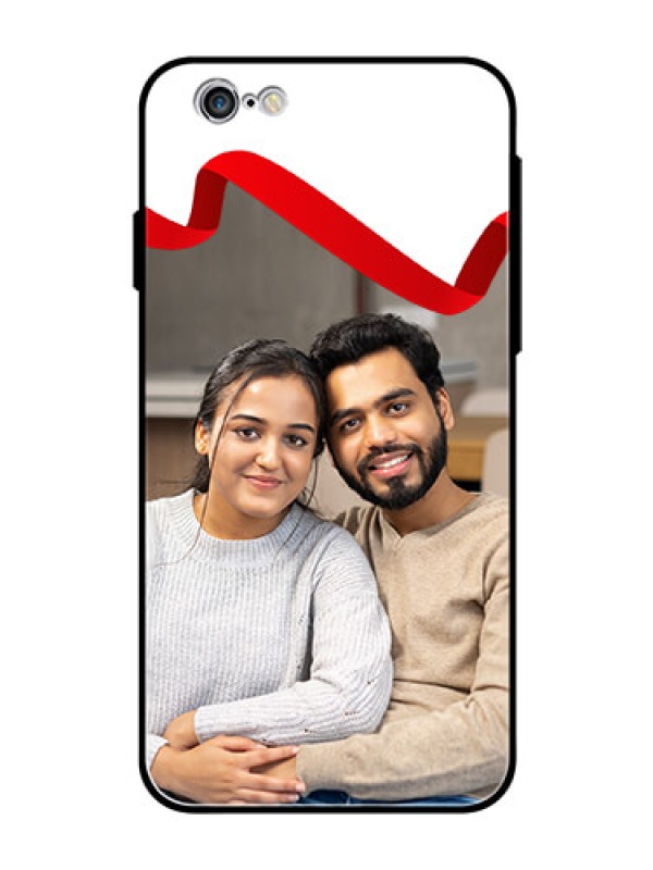 Custom Apple iPhone 6 Photo Printing on Glass Case  - Red Ribbon Frame Design