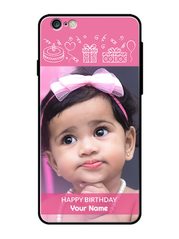 Custom Apple iPhone 6S Plus Photo Printing on Glass Case  - with Birthday Line Art Design