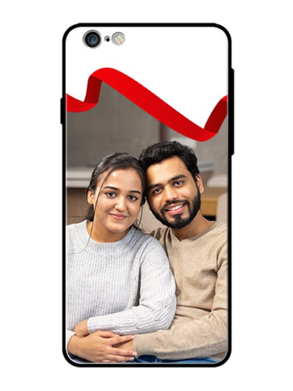 Custom Apple iPhone 6S Plus Photo Printing on Glass Case  - Red Ribbon Frame Design