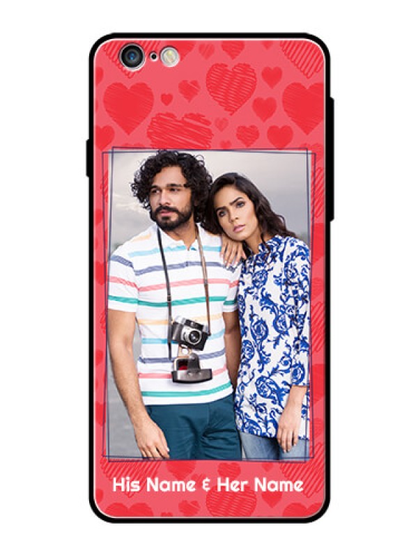 Custom Apple iPhone 6S Plus Photo Printing on Glass Case  - with Red Heart Symbols Design