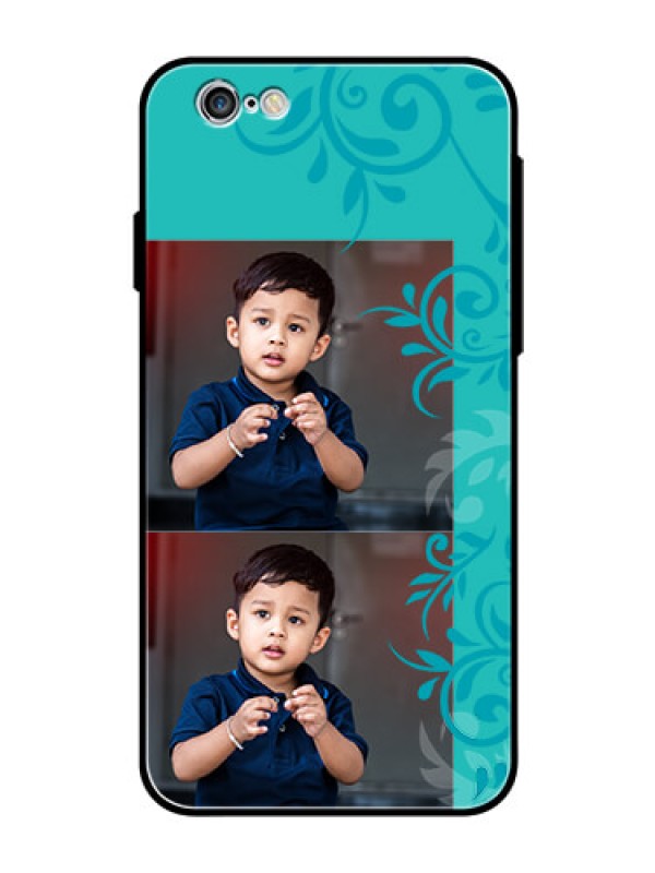 Custom Apple iPhone 6s Personalized Glass Phone Case  - with Photo and Green Floral Design 