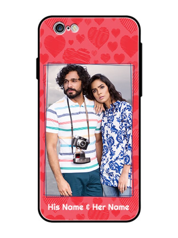 Custom Apple iPhone 6s Photo Printing on Glass Case  - with Red Heart Symbols Design