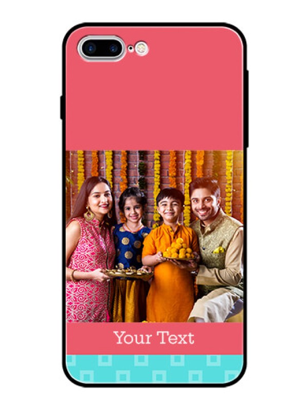 Custom Apple iPhone 7 Plus Personalized Glass Phone Case  - Peach & Blue Color Design
