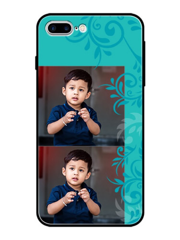 Custom Apple iPhone 7 Plus Personalized Glass Phone Case  - with Photo and Green Floral Design 