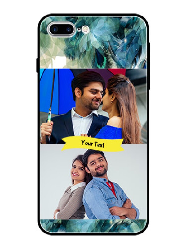 Custom Apple iPhone 7 Plus Personalized Glass Phone Case  - Image with Boho Peacock Feather Design