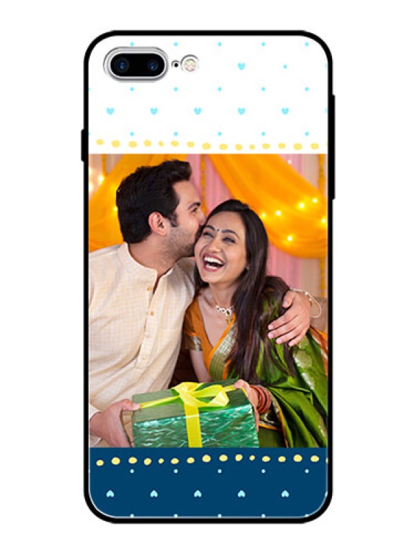 Custom Apple iPhone 8 Plus Personalized Glass Phone Case  - White and Blue Abstract Design