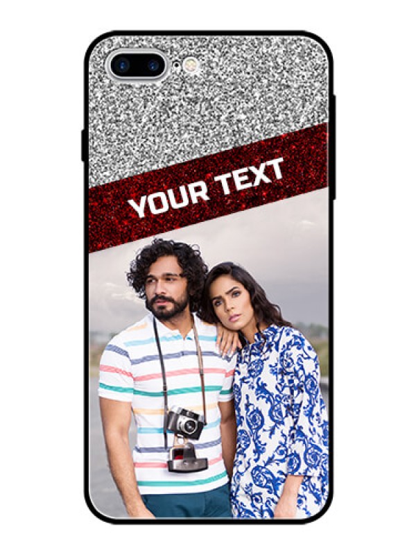 Custom Apple iPhone 8 Plus Personalized Glass Phone Case  - Image Holder with Glitter Strip Design
