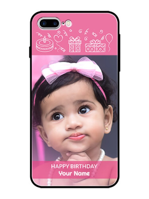 Custom Apple iPhone 8 Plus Photo Printing on Glass Case  - with Birthday Line Art Design