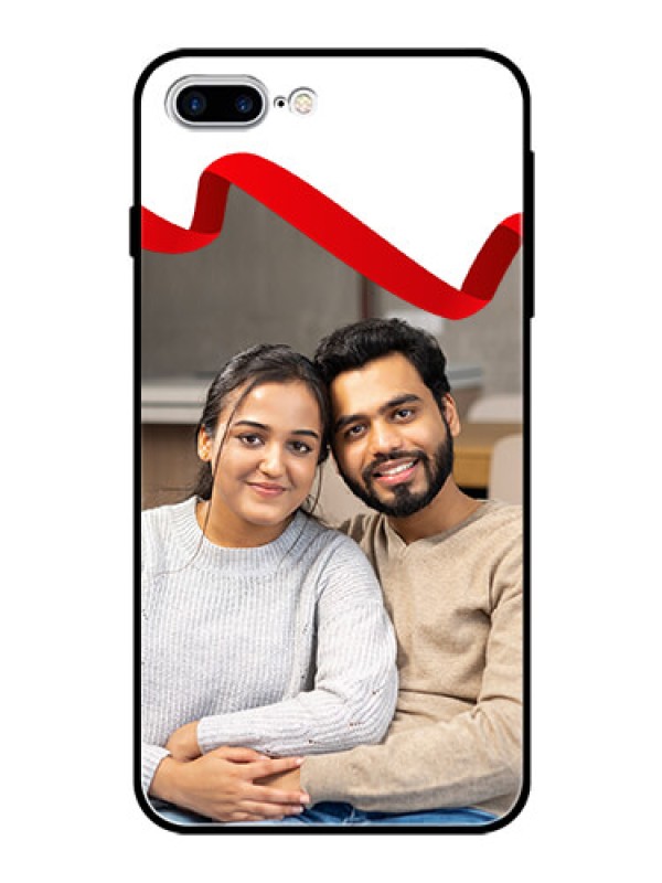 Custom Apple iPhone 8 Plus Photo Printing on Glass Case  - Red Ribbon Frame Design