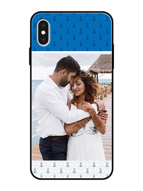 Custom Apple iPhone XS Max Photo Printing on Glass Case  - Blue Anchors Design