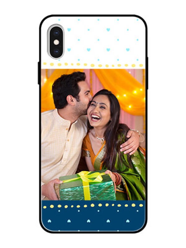 Custom Apple iPhone XS Max Personalized Glass Phone Case  - White and Blue Abstract Design