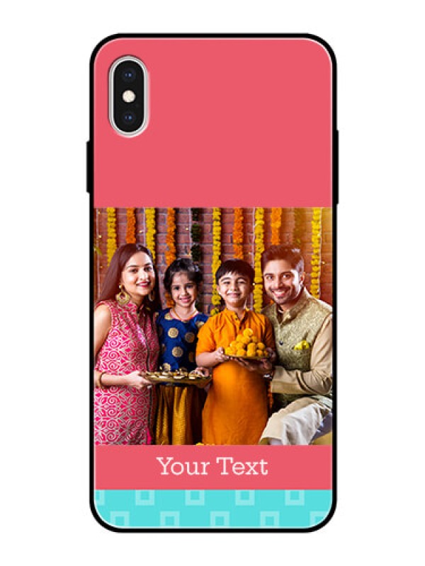 Custom Apple iPhone XS Max Personalized Glass Phone Case  - Peach & Blue Color Design