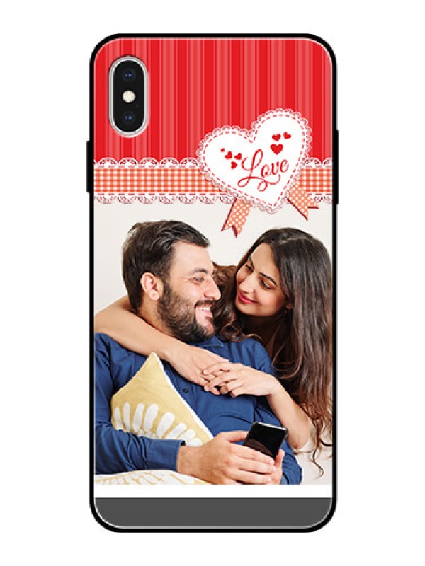 Custom Apple iPhone XS Max Custom Glass Mobile Case  - Red Love Pattern Design
