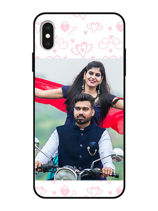 Custom Apple iPhone XS Max Custom Glass Mobile Case  - Pink Flying Heart Design