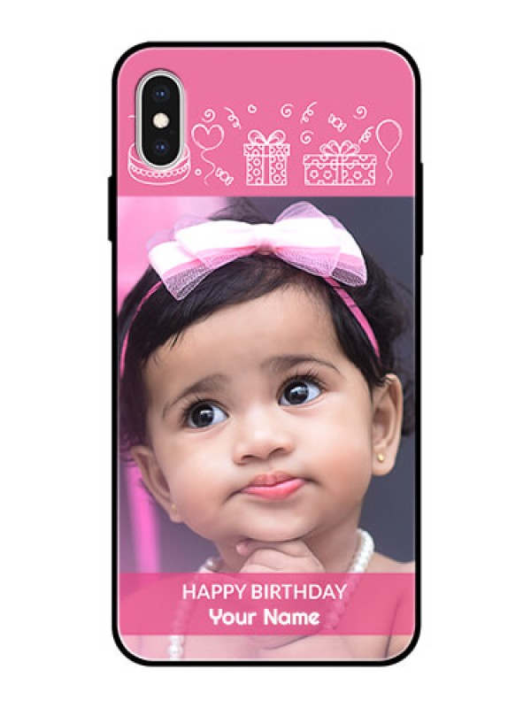 Custom Apple iPhone XS Max Photo Printing on Glass Case  - with Birthday Line Art Design