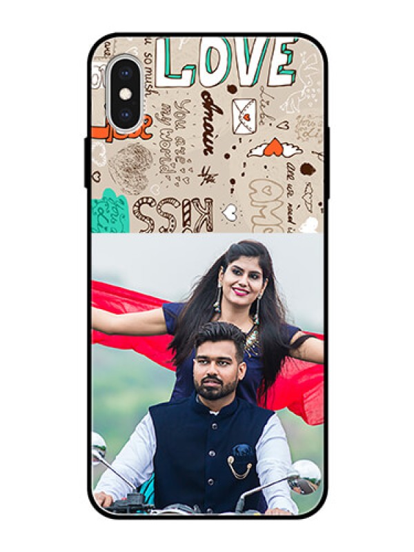 Custom Apple iPhone XS Max Custom Glass Phone Case  - Love Doodle Pattern 