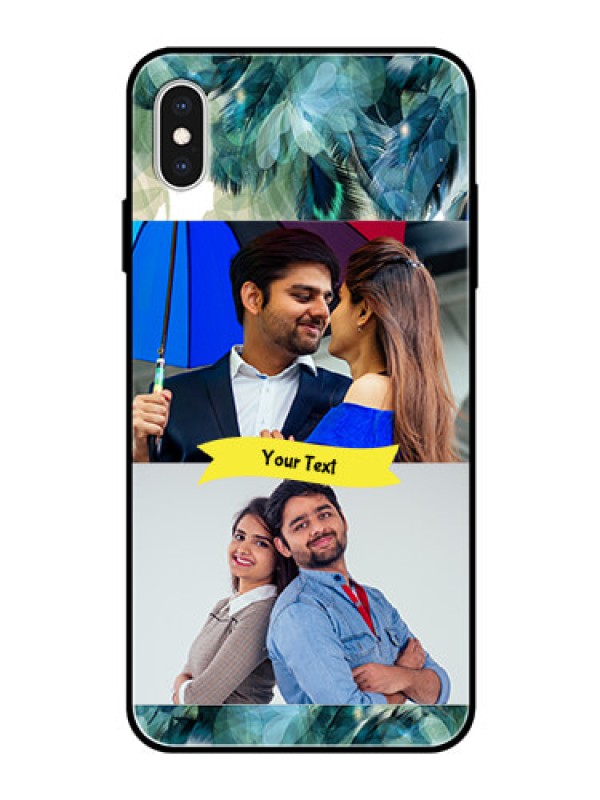 Custom Apple iPhone XS Max Personalized Glass Phone Case  - Image with Boho Peacock Feather Design