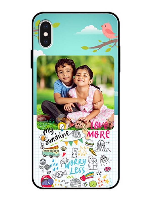 Custom Apple iPhone XS Max Photo Printing on Glass Case  - Doodle love Design