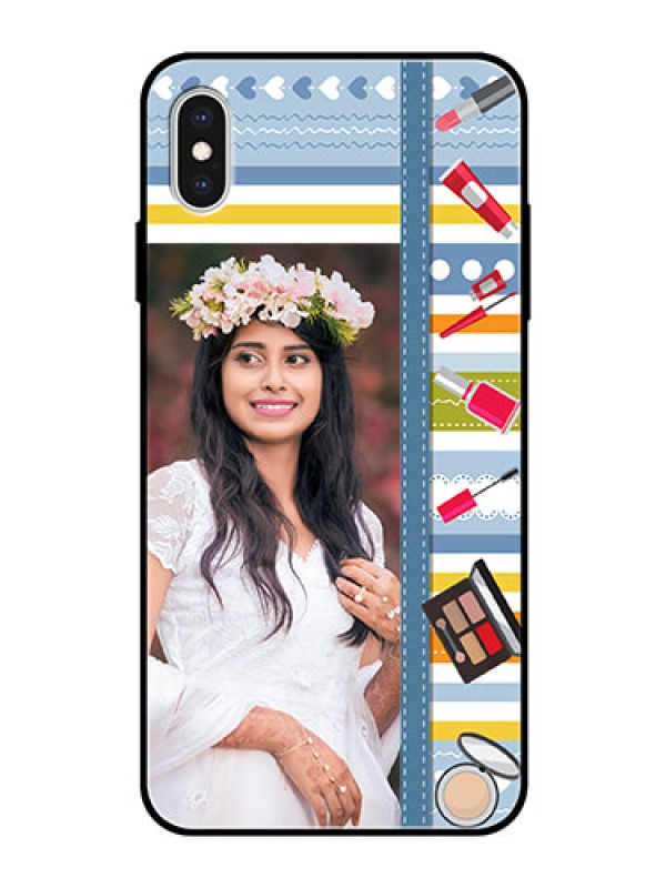 Custom Apple iPhone XS Max Personalized Glass Phone Case  - Makeup Icons Design